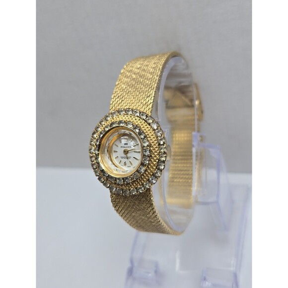 Womens Vintage Monarch Manual Wind Swiss Made Gold Tone Rhinestone Watch Runs main image 8